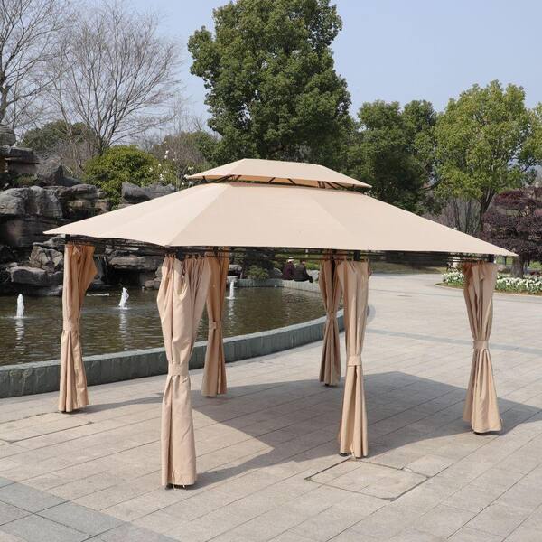 JUJABU Khaki 13 ft. x 10 ft. Outdoor Patio Gazebo Canopy Tent with