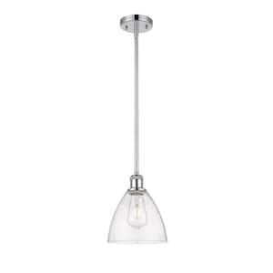 Bristol Glass 60-Watt 1 Light Polished Chrome Shaded Mini Pendant Light with Seeded glass Seeded Glass Shade