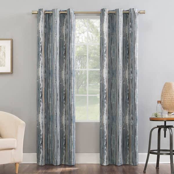 Sun Zero Allegory Abstract Blue Polyester 40 in. W x 95 in. L Grommet Blackout Curtain (Single Panel)