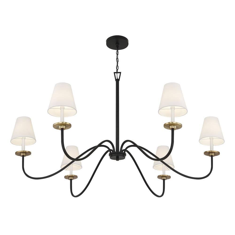 Black and Brass 6-Light Chandelier with White Shades