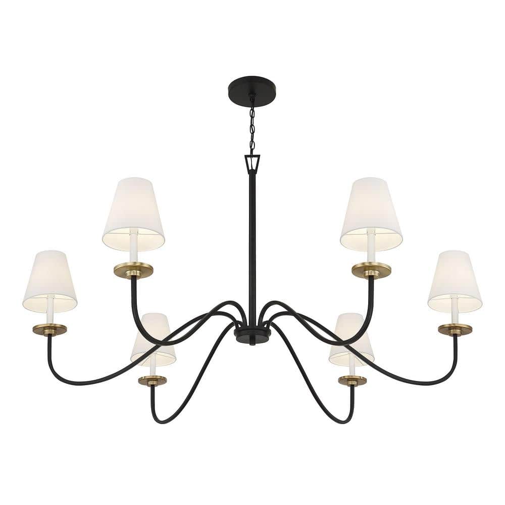 Black and Brass 6-Light Chandelier with White Shades