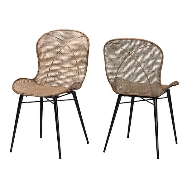 bali & pari Sabelle Greywashed Rattan and Black Dining Chair (Set of 2)