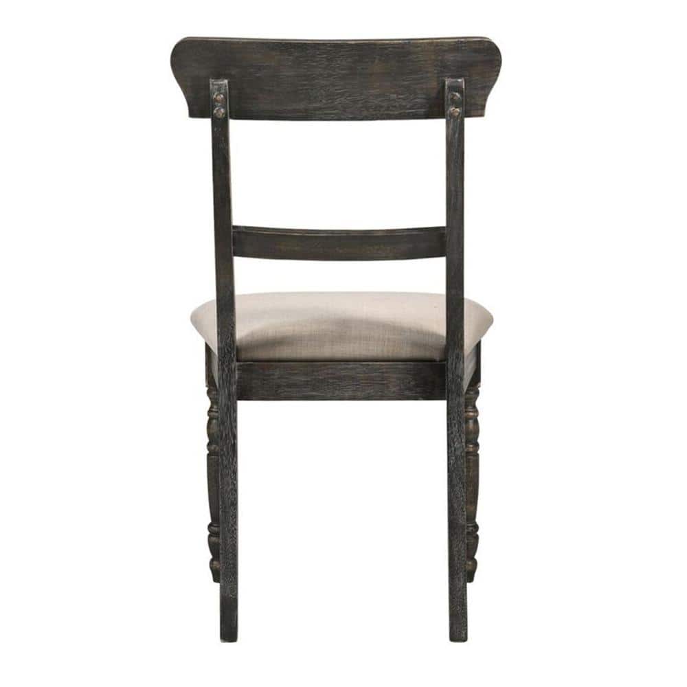 Weathered Gray Wood & Light Brown Linen Upholstered Side Chair Set
