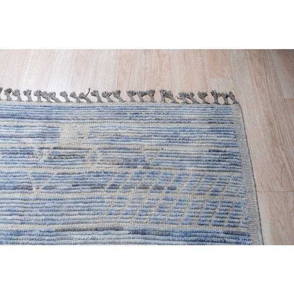 Blue Hand-Knotted Wool Contemporary Marrakech Handspun, Elegant and Durable Rug for Enhance, 9 ft. x 12 ft. Area Rug