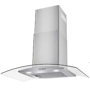 30 in. 450CFM Ducted Insert Range Hood in Sliver Stainless Steel Wall Mount Range Hood Tempered Glass LED Lights,3-Speed