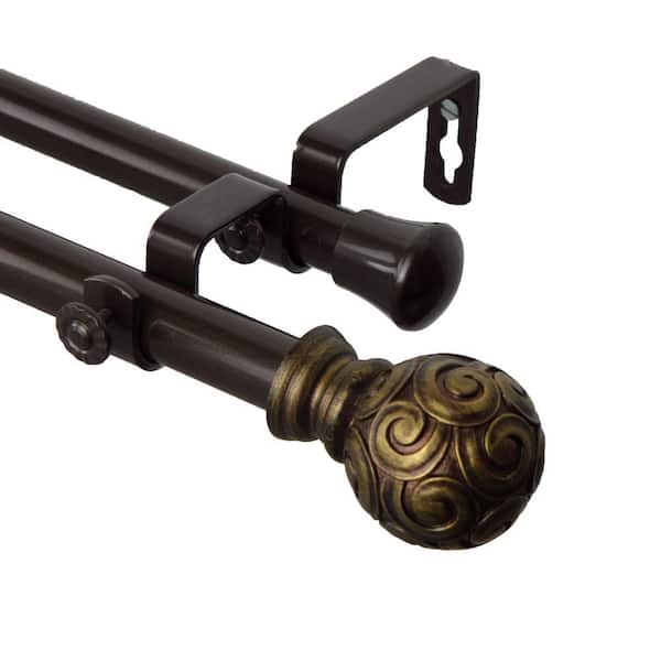 Rod Desyne 66 in. - 120 in. Telescoping Double Curtain Rod Kit in Cocoa with Bonbon Finial