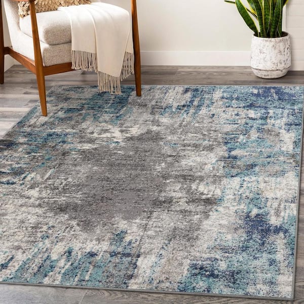 BLUE / GREY Modern Abstract Small Extra Large Floor Carpets Rugs