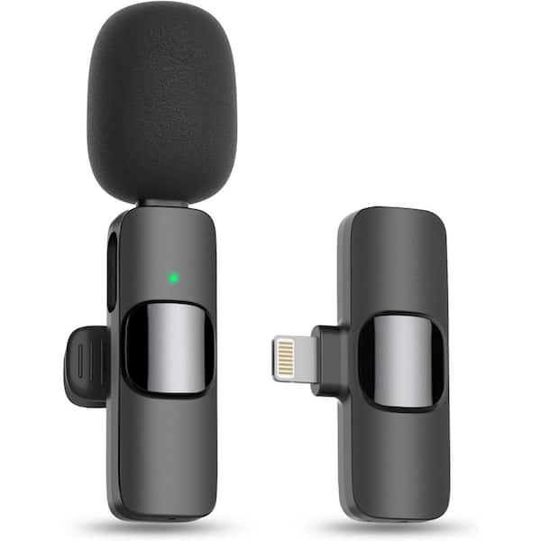 EKIEUDL Professional Wireless Lavalier Microphone for iPhone, iPad-Cordless Omnidirectional Sound Reception in Black