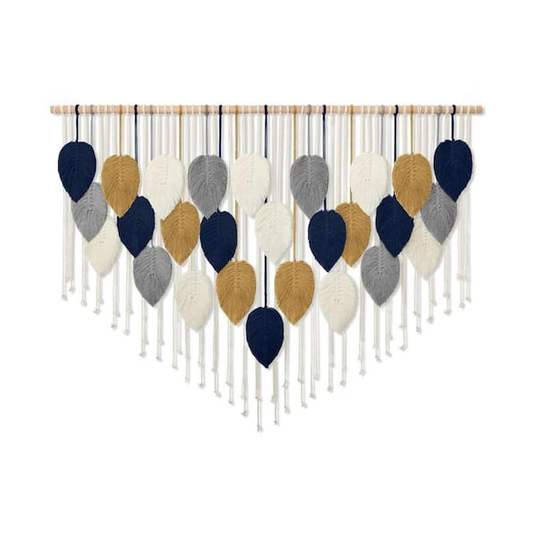 Boho Woven Leaf Beige 52 in. x 34 in. Cotton Handmade Tapestry