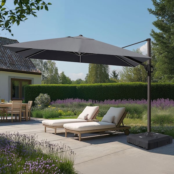 Pellebant 11.5 ft. x 9 ft. Rectangular Aluminum Cantilever Patio Umbrella Swivel Offset 360° Rotation Umbrella in Gray with Stand