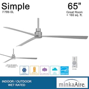 Simple 65 in. 6 Fan Speeds Ceiling Fan in Silver with Remote Control