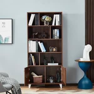 68 in. Walnut Standard Bookcase with 2-Door and Bookshelf