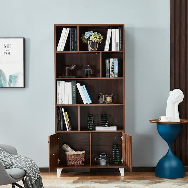 Unbranded 68 in. Walnut Standard Bookcase with 2-Door and Bookshelf