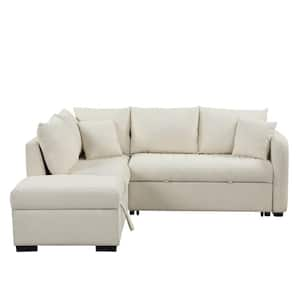 82.6 in. Square Arm Polyester L -Shaped Sofa with 2 USB Ports in Beige