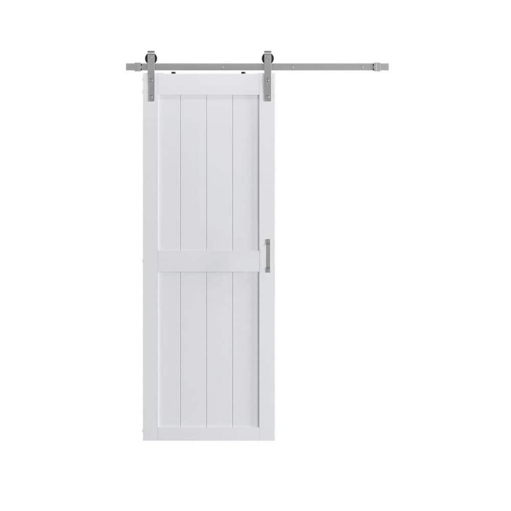 30 in. x 84 in. Paneled H Model White Finished MDF Interior Sliding Barn Door with Brushed Nickel Hardware Kit price history on PriceWatchPro