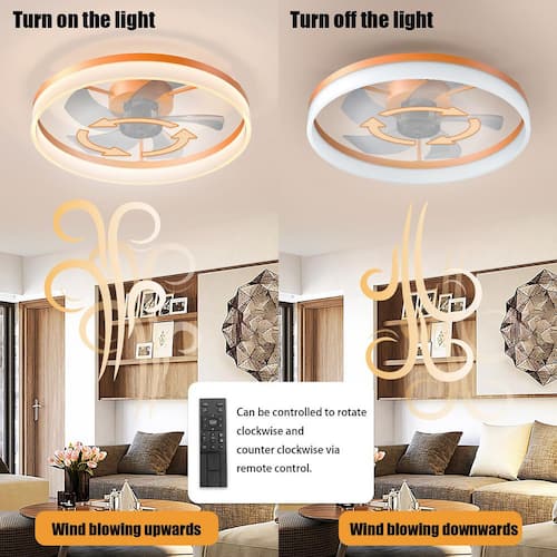20 in. Smart Indoor Orange Flush Mount Ceiling Fan with Light Dimmable LED with APP/Remote Included and Reversible Motor Lighting