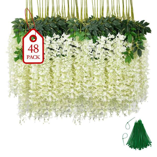 Afoxsos 1.18 in Pink Artificial Wisteria Flowers Hedges Panel