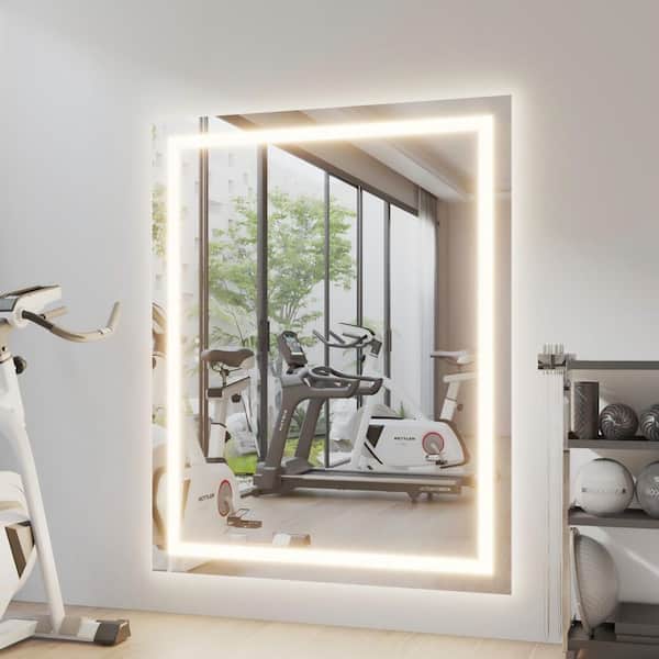 60 in. W x 48 in. H Rectangular Frameless LED Light Anti-Fog Bathroom Wall Mirror with Backlit and Front Light