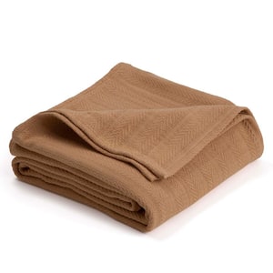 Woven Tan Cotton King Blanket