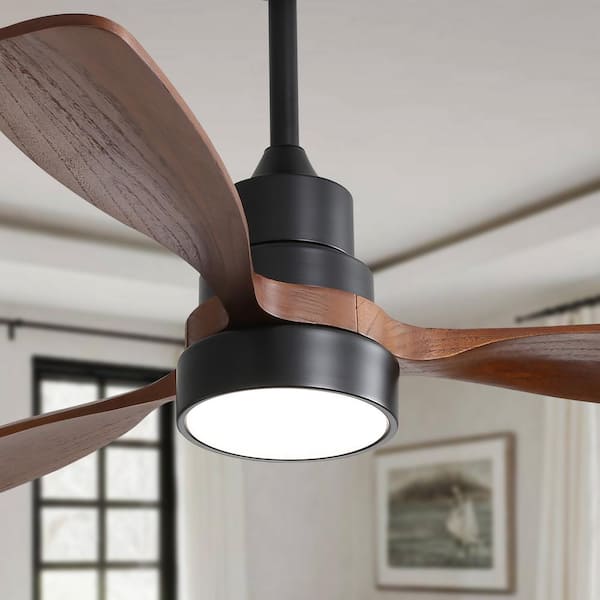 48 in. Indoor/Outdoor Black Ceiling Fan Integrated LED with Light Kit and Remote Control