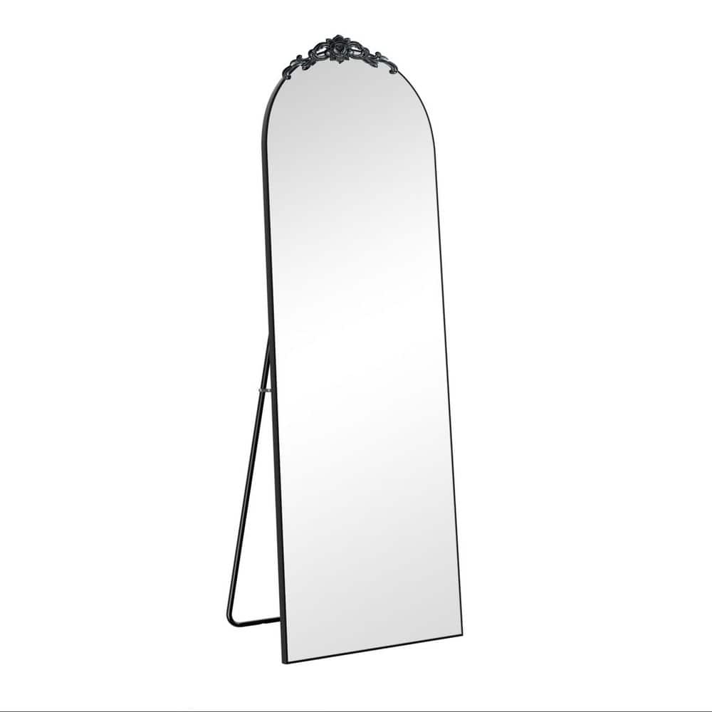 Black 23 in. W x 67 in. H Arch Metal Framed Full Length Mirror, with stand 
