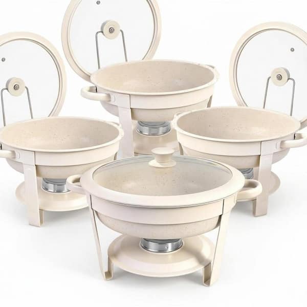 4-Pack 5 qt Maifanite-Coated Chafing Dishes with Glass Lid and Lid Holder for Buffet Parties Weddings