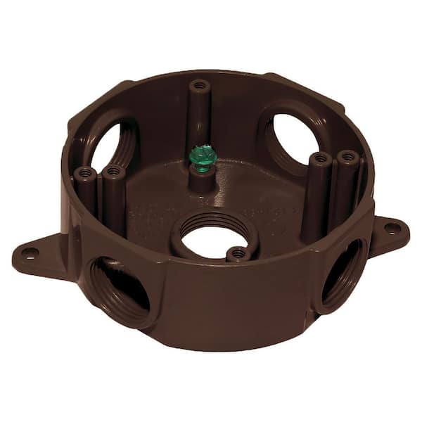 Commercial Electric Round Metal Weatherproof Electrical Outlet Box with (5) 1/2 inch Holes, Bronze
