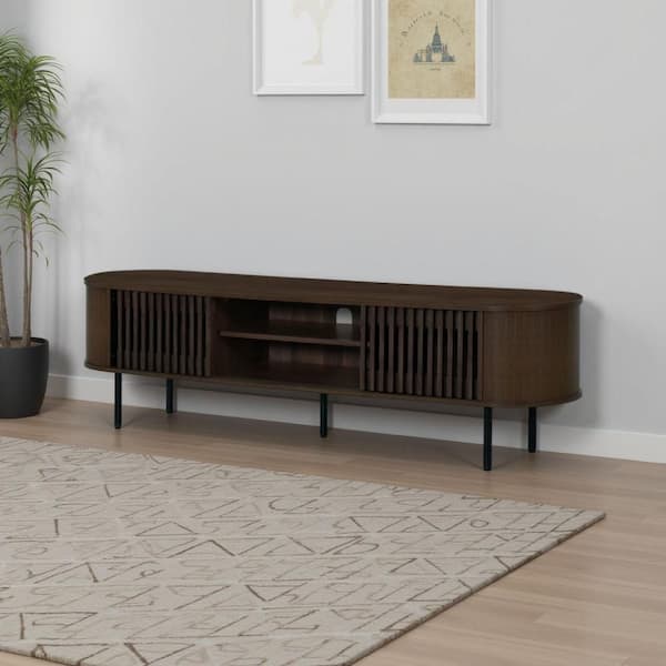 Brandon Walnut Brown & Black TV Stand Media Console Fits TV's up to 71 in. wide w/ Shelf & 2-Cabinets