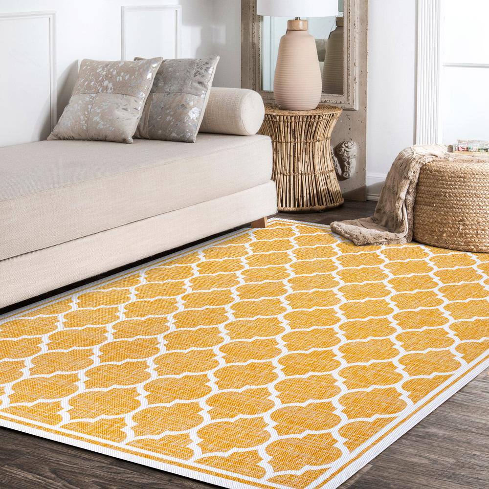 Moroccan Trellis Yellow/Cream 9' x 12' Synthetic Indoor/Outdoor Rug