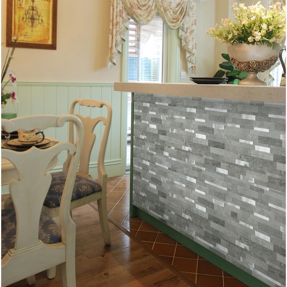 Gray and Silver Aluminum Peel and Stick Mosaic Tile Sheet