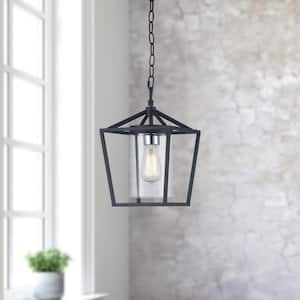 Monteaux 1-Light Black Hanging Outdoor Pendant Light with Clear Glass