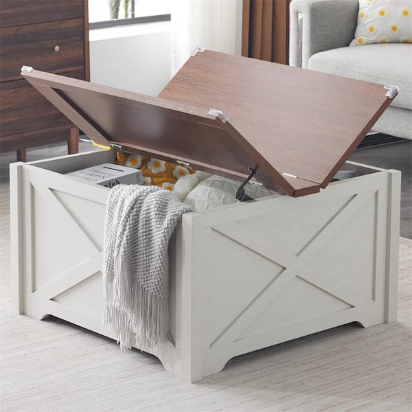 Karl home 31.5 in. White Square MDF Coffee Table With Storage Compartment