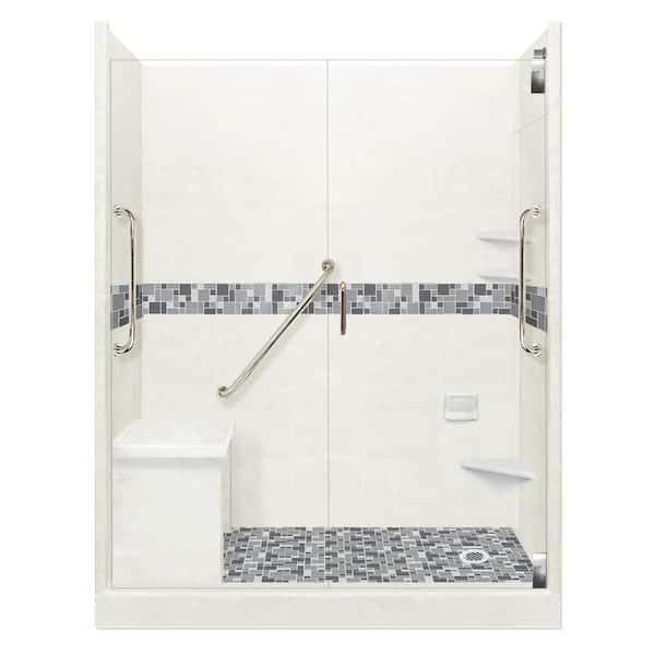 American Bath Factory Newport Freedom Grand Hinged 30 in. x 60 in. x 80 in. Right Drain Alcove Shower Kit in Natural Buff and Chrome Hardware