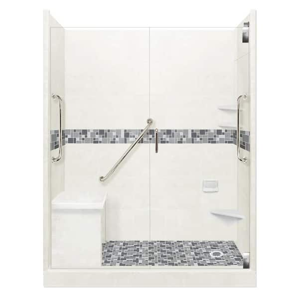 American Bath Factory Newport Freedom Grand Hinged 32 in. x 60 in. x 80 in. Right Drain Alcove Shower Kit in Natural Buff and Chrome Hardware