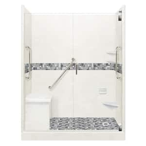 Newport Freedom Grand Hinged 42 in. x 60 in. x 80 in. Right Drain Alcove Shower Kit in Natural Buff and Chrome Hardware