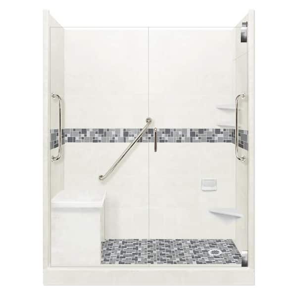 American Bath Factory Newport Freedom Grand Hinged 42 in. x 60 in. x 80 in. Right Drain Alcove Shower Kit in Natural Buff and Chrome Hardware