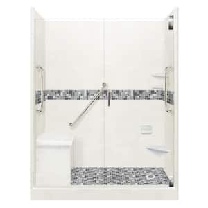 Newport Freedom Grand Hinged 30 in. x 60 in. x 80 in. Right Drain Alcove Shower Kit in Natural Buff and Satin Nickel
