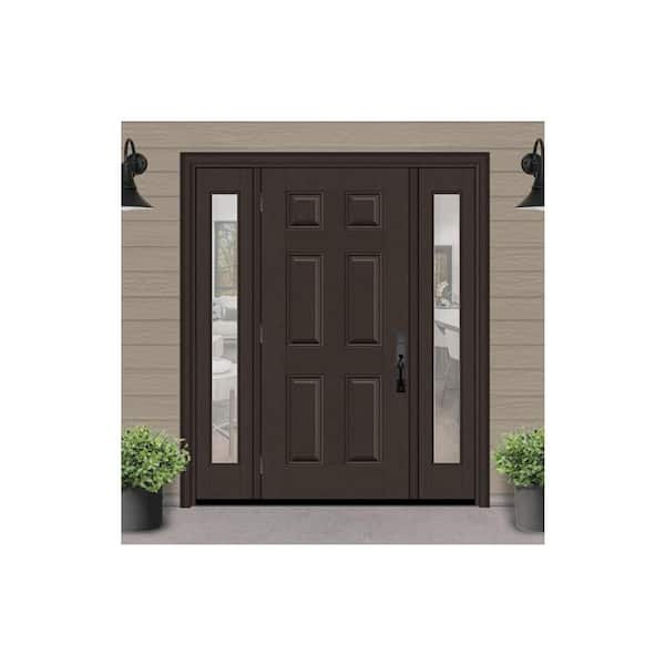 Regency 60 in. x 80 in. 6-Panel RHOS Hickory Stain Mahogany Fiberglass Prehung Front Door Clear 10 in. SLs 4-9/16