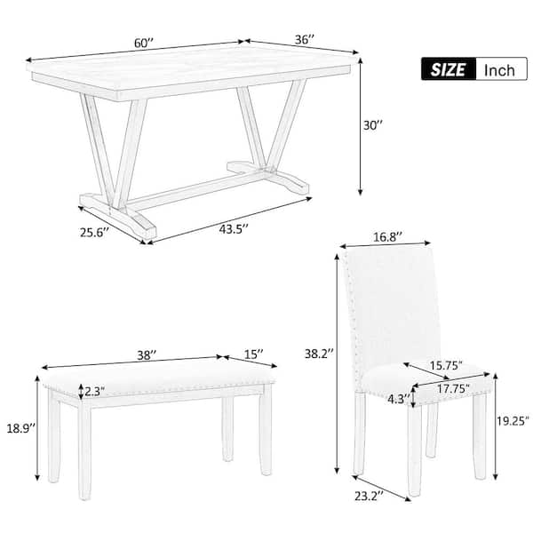 6-Piece Modern White Wood Top Dining Room Set Seats 5