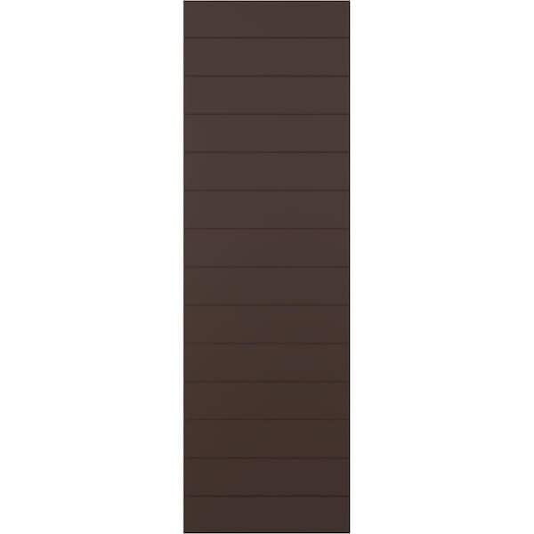 Ekena Millwork 12 in. x 43 in. True Fit PVC Horizontal Slat Modern Style Fixed Mount Board and Batten Shutters Pair in Raisin Brown