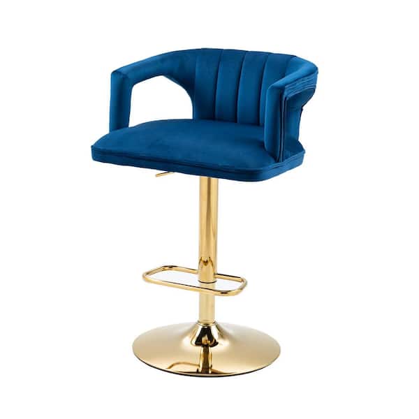Unbranded 41.93 in. Navy Low Back Bar Stool with Footrest and Adjustable Height