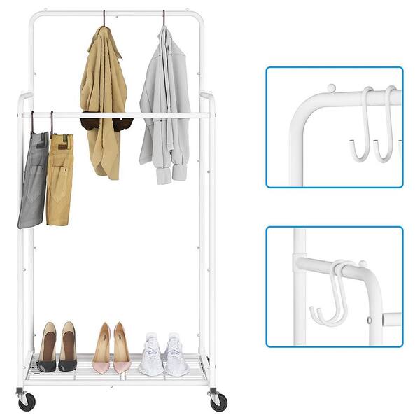 Black Steel Garment Clothes Rack Double Rods 31.5 in. W x 62.6 in. H