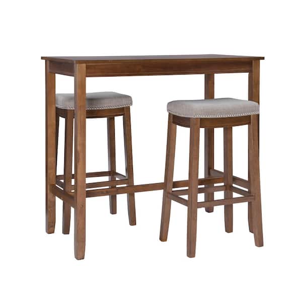 Linon Home Decor Concord 3-Piece Rectangle Bar Height Brown and Gray Wood Top Dining Room Set Seats 2