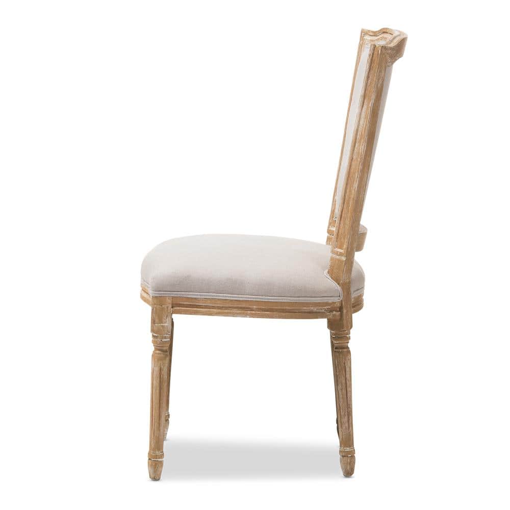Beige Linen Upholstered Wood Parsons Side Chair