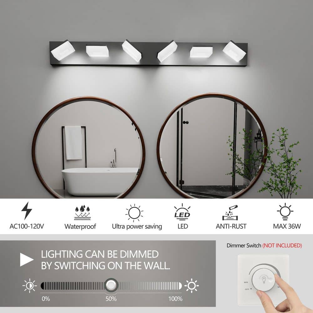 39 in. 6-Lights Black LED Vanity Light, 30 W. Energy-Efficient Bathroom Lighting Bar for Over Mirror price history on PriceWatchPro