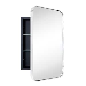 16 in. W x 24 in. H Rounded Rectangular Silver Stainless Steel Recessed Framed Medicine Cabinet with Mirror in Chrome