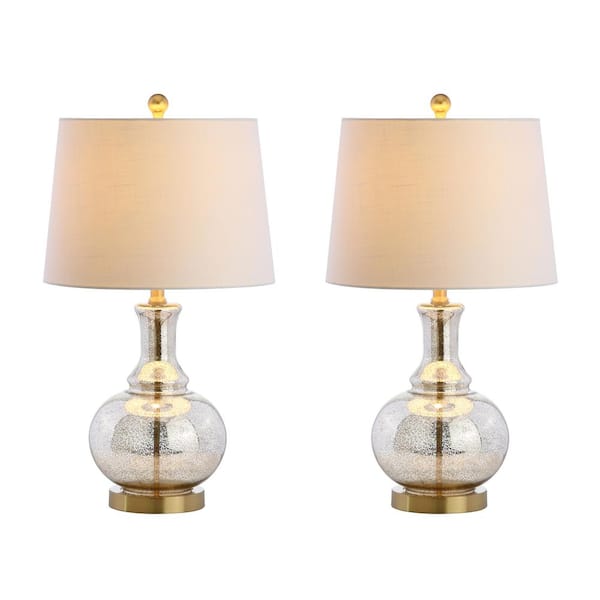 Lavelle 25 in. Mercury Silver/Brass Gold Glass Table Lamp (Set of 2)