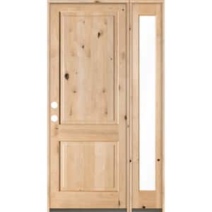 50 in. x 96 in. Rustic Knotty Alder Unfinished Right-Hand Inswing Prehung Front Door with Right-Hand Full Sidelite