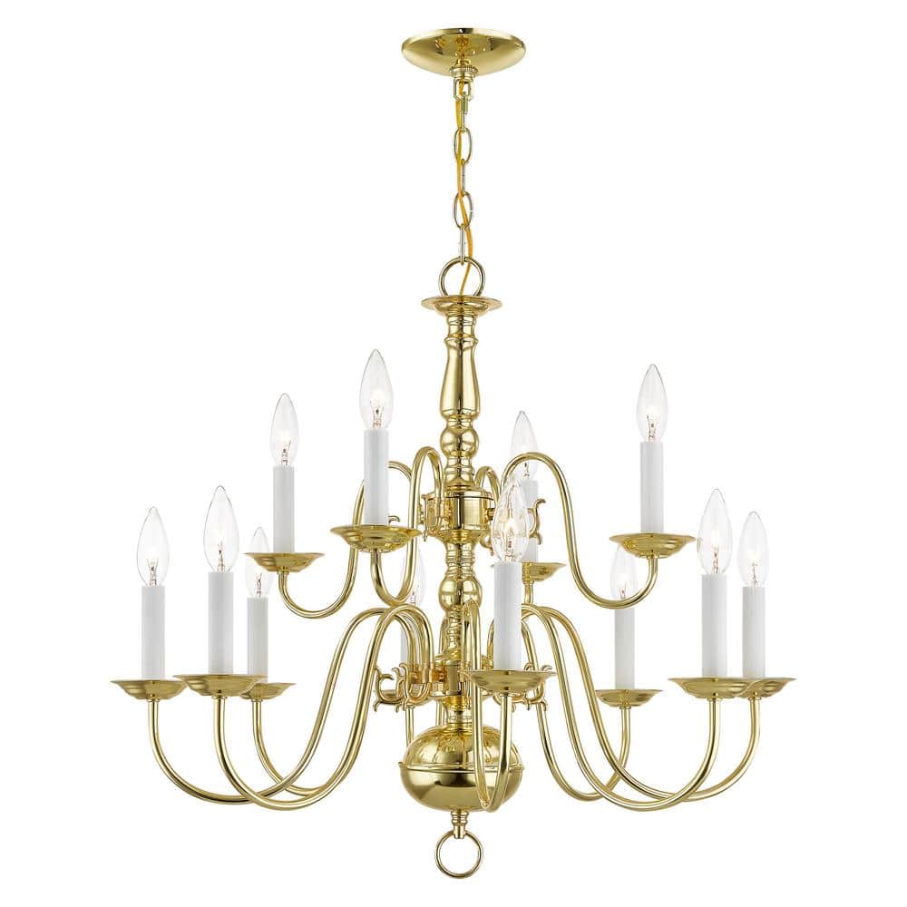 Williamsburgh Polished Brass 12-Light Colonial Chandelier
