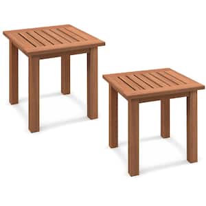 2-Pieces Patio Side Table Hardwood All-Weather Outdoor Square End Bistro Table Garden
